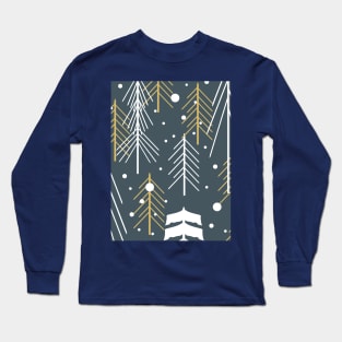 Winter night forest with trees and snowing Long Sleeve T-Shirt